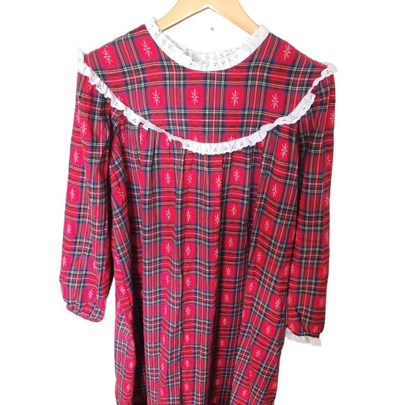 L.L. Bean Vintage Red Plaid Flannel Nightgown  Grannycore Holiday 90s - Picture 5 of 7